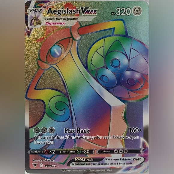 Aegislash VMAX 190/185 SECRET RAINBOW RARE Pokémon Vivid Voltage MINT/ NM - Picture 1 of 3